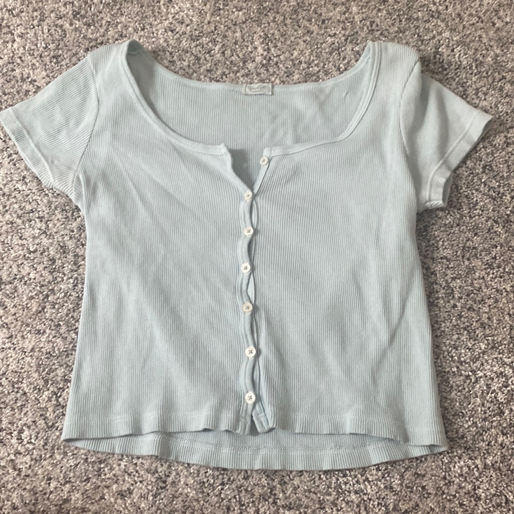 John Galt blue button down t-shirt